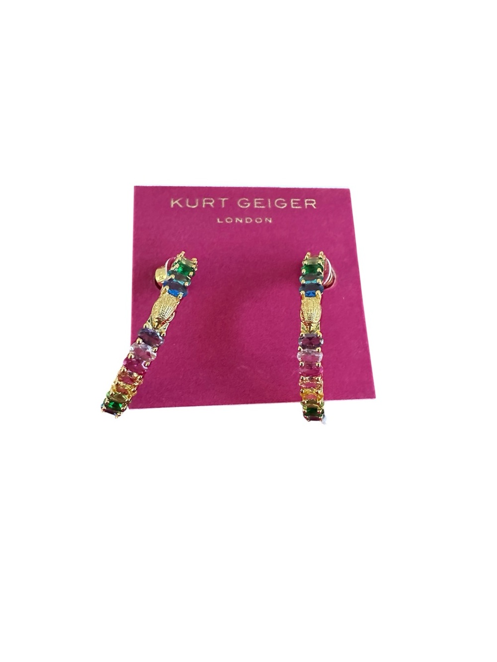 Kurt Geiger Gold Multicolor Crystal Hoop Earrings